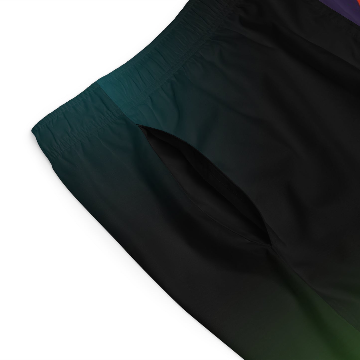 Men's Board Shorts – Bold Gradient Surf Trunks with Orange & Yellow Chevron Accent