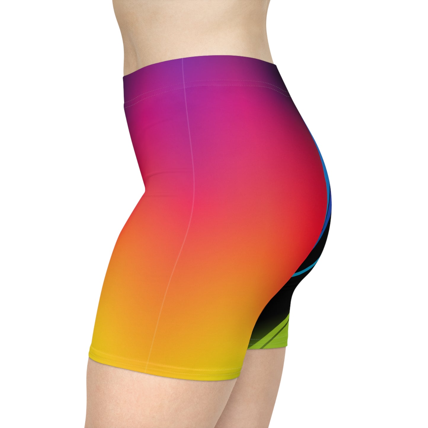 Women Spectrum Fade Biker Shorts - Multicolor Gradient Geometric Activewear