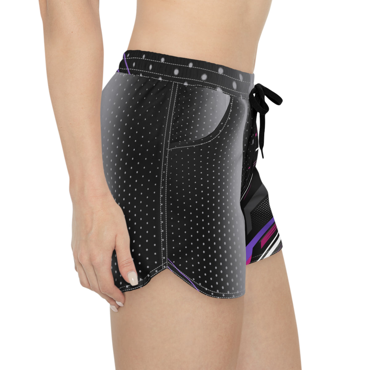 Women's Multipurpose Athletic Shorts with Pockets – Shadow Prism Black, Purple & Pink