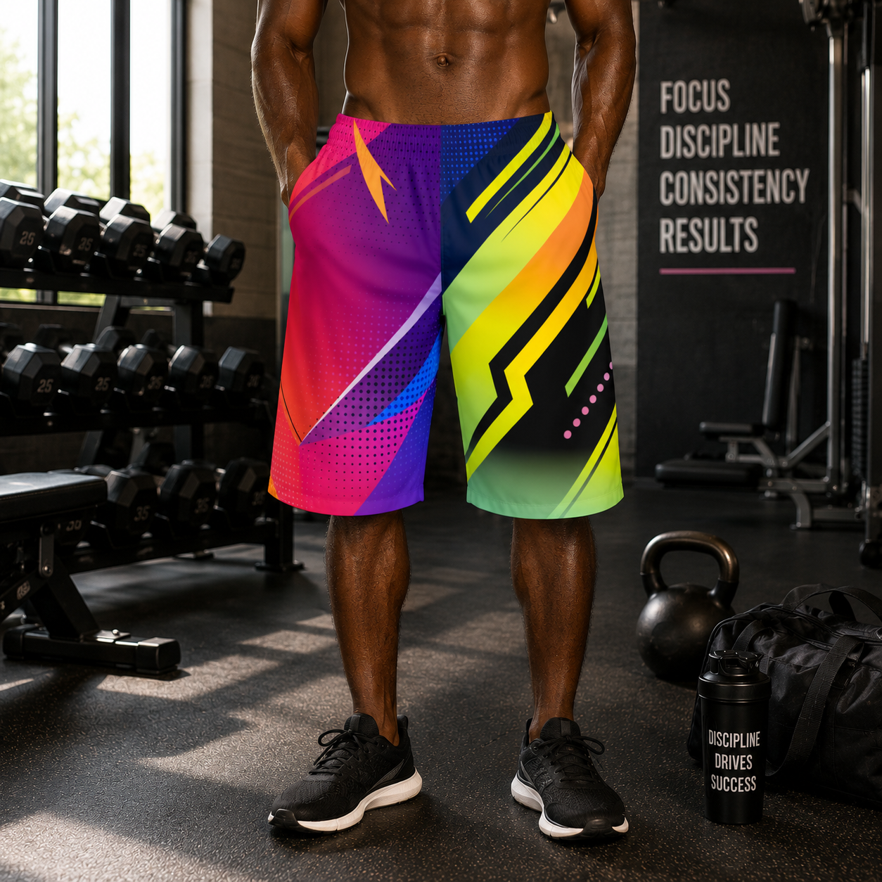 Men's Neon Abstract Jogger Shorts — Vibrant AOP Athletic Streetwear