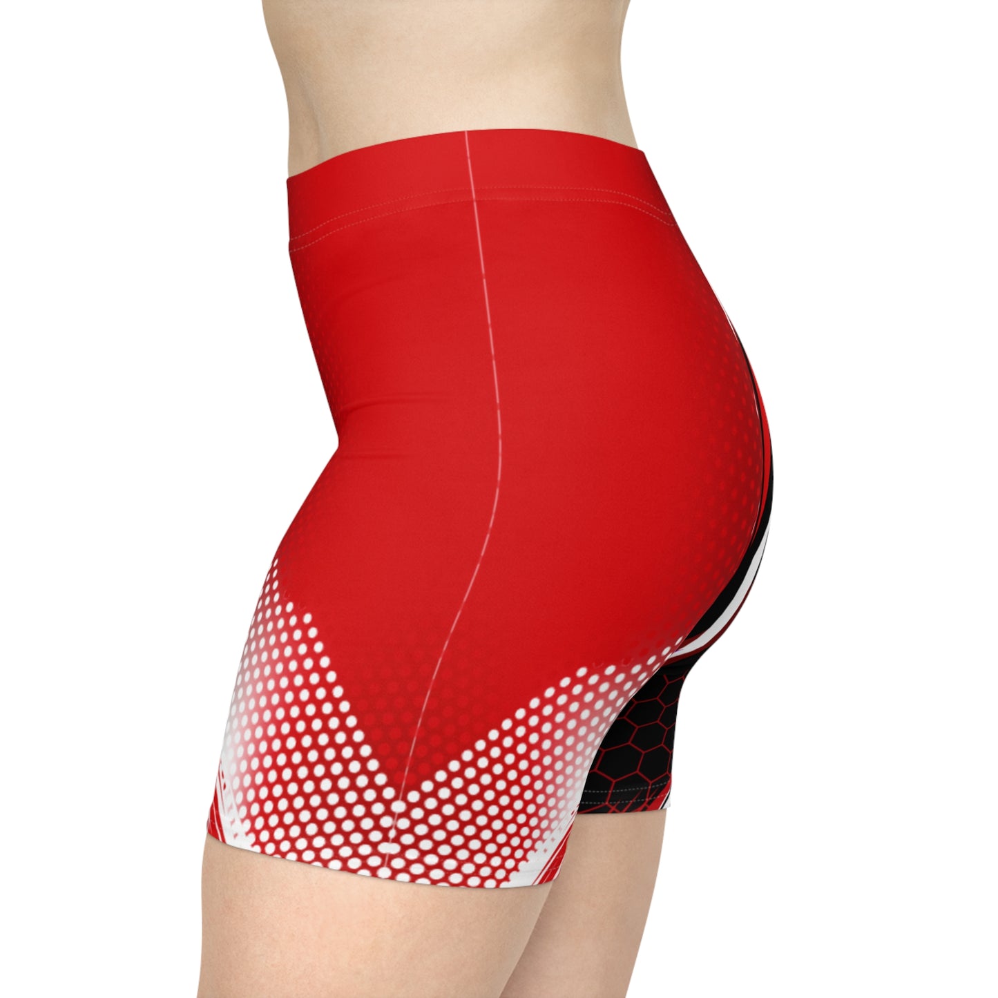 Women Crimson Streak Biker Shorts - Red & Black Brushstroke Activewear
