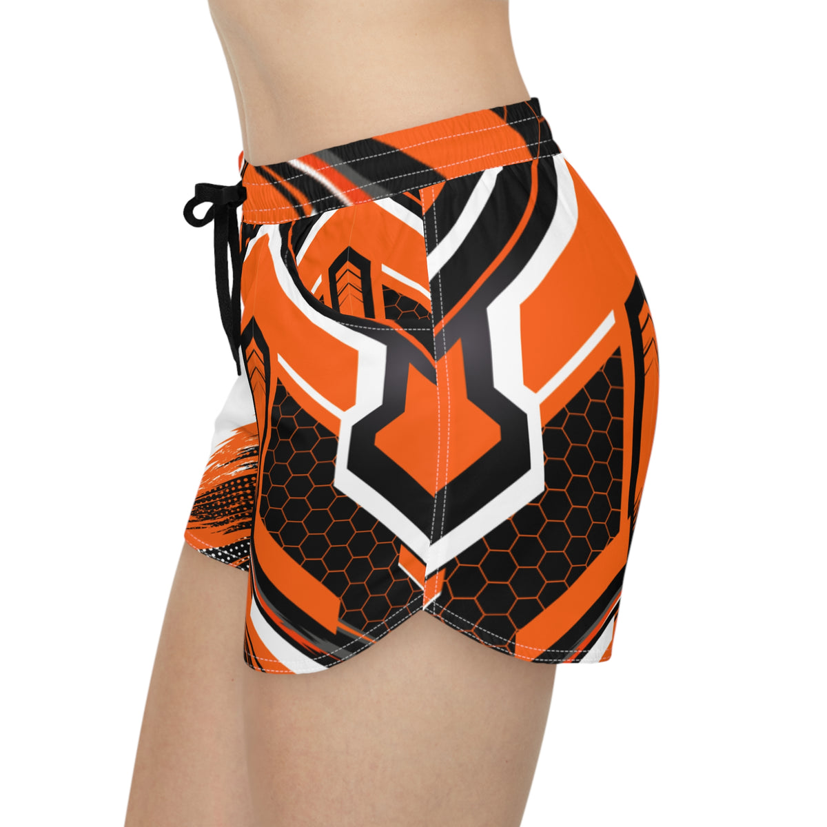 Women's Multipurpose Athletic Shorts with Pockets | Bold Orange Geometric
