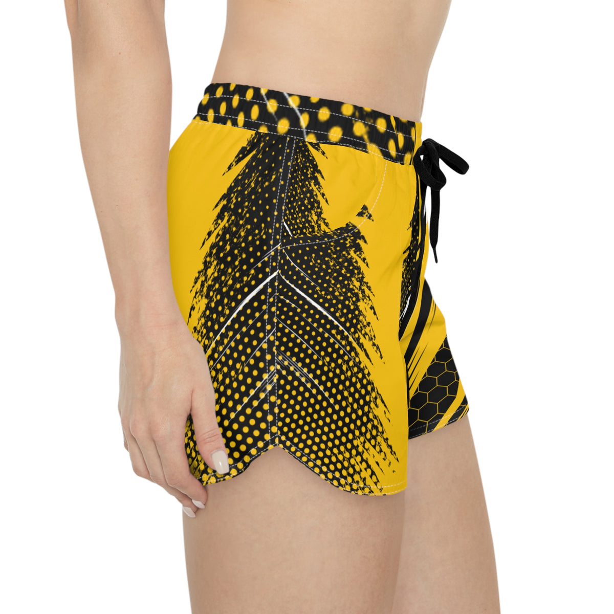 Women's Multipurpose Athletic Shorts with Pockets – Honeycomb Strike Yellow & Black