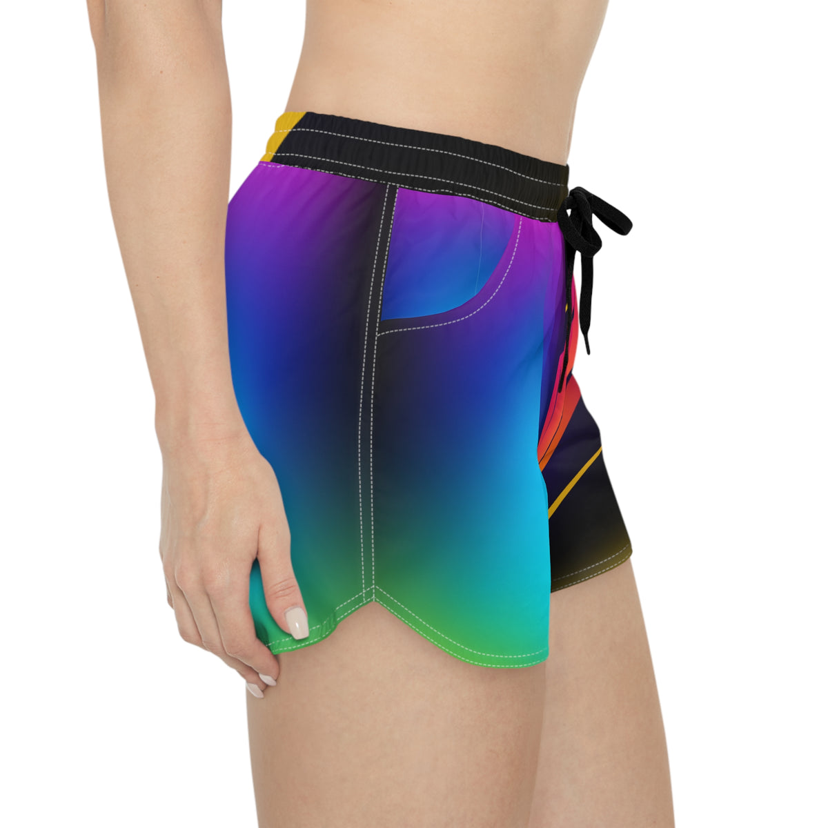 Women's Multipurpose Athletic Shorts with Pockets | Neon Rainbow Gradient