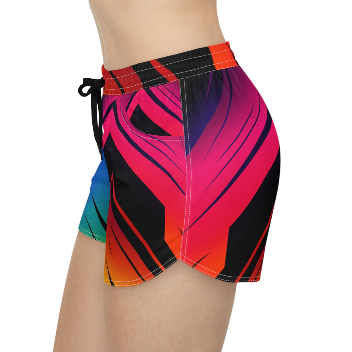 Women's Multipurpose Athletic Shorts with Pockets | Rainbow Geometric