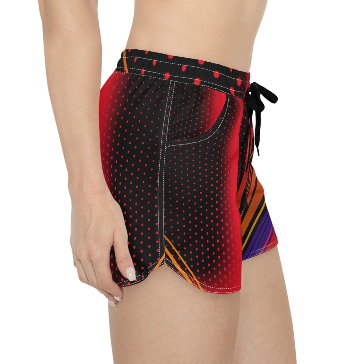 Women's Multipurpose Athletic Shorts with Pockets | Red Geometric