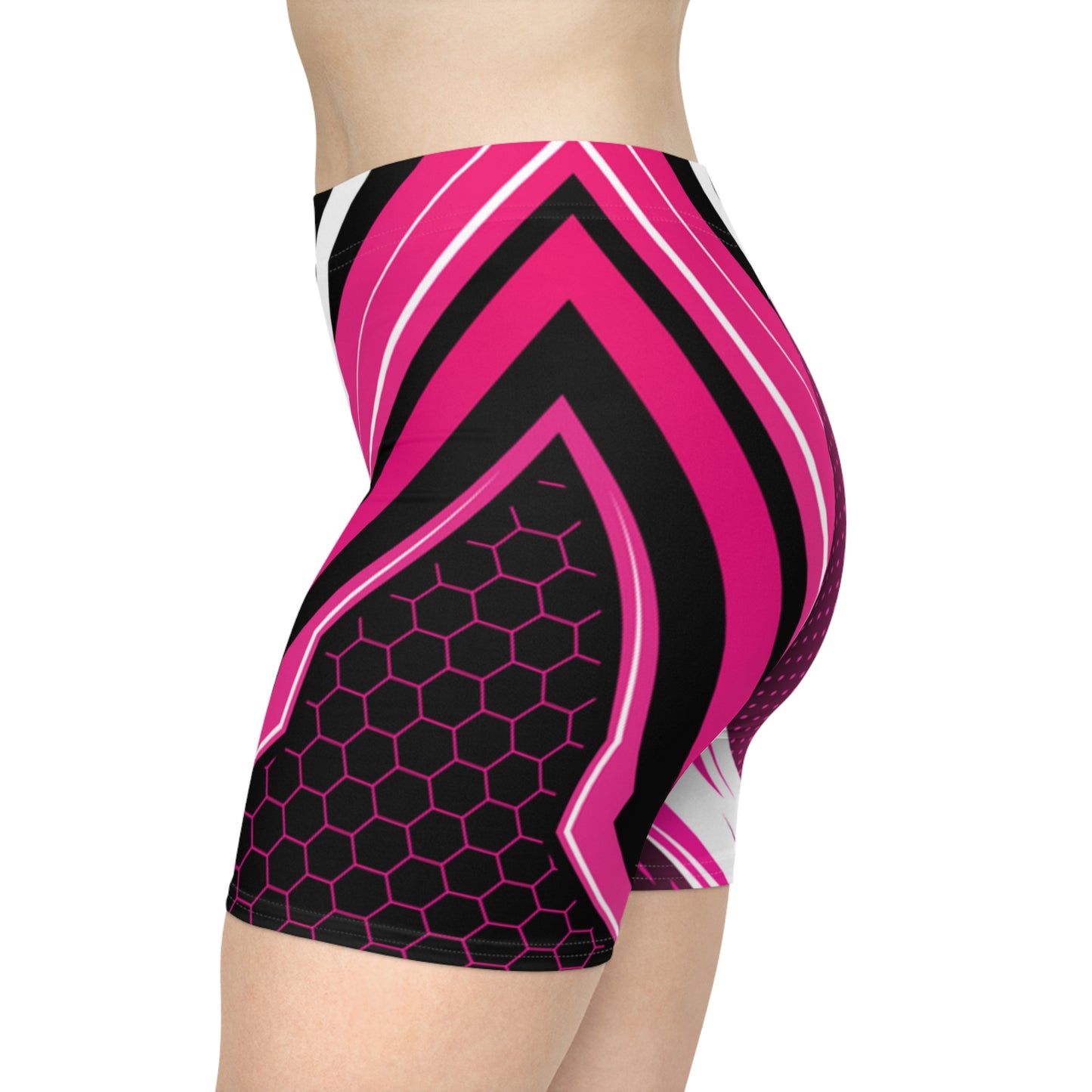 Magenta Streak Biker Shorts | Women's Pink & White Brushstroke Activewear