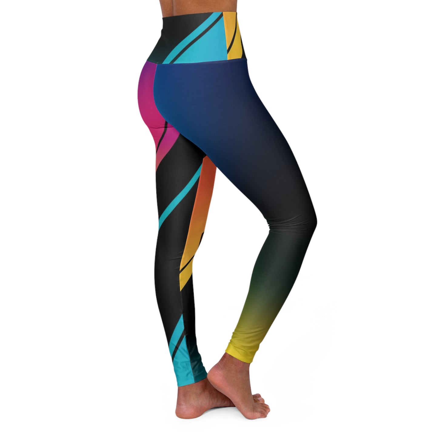 High-Waist Rainbow Gradient Yoga Leggings — Abstract Neon Athletic Leggings