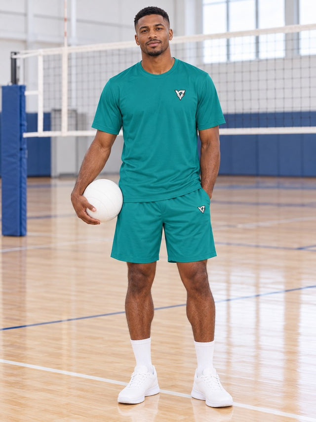 Vantacore Solid Teal Men's Athletic Shorts with Pockets