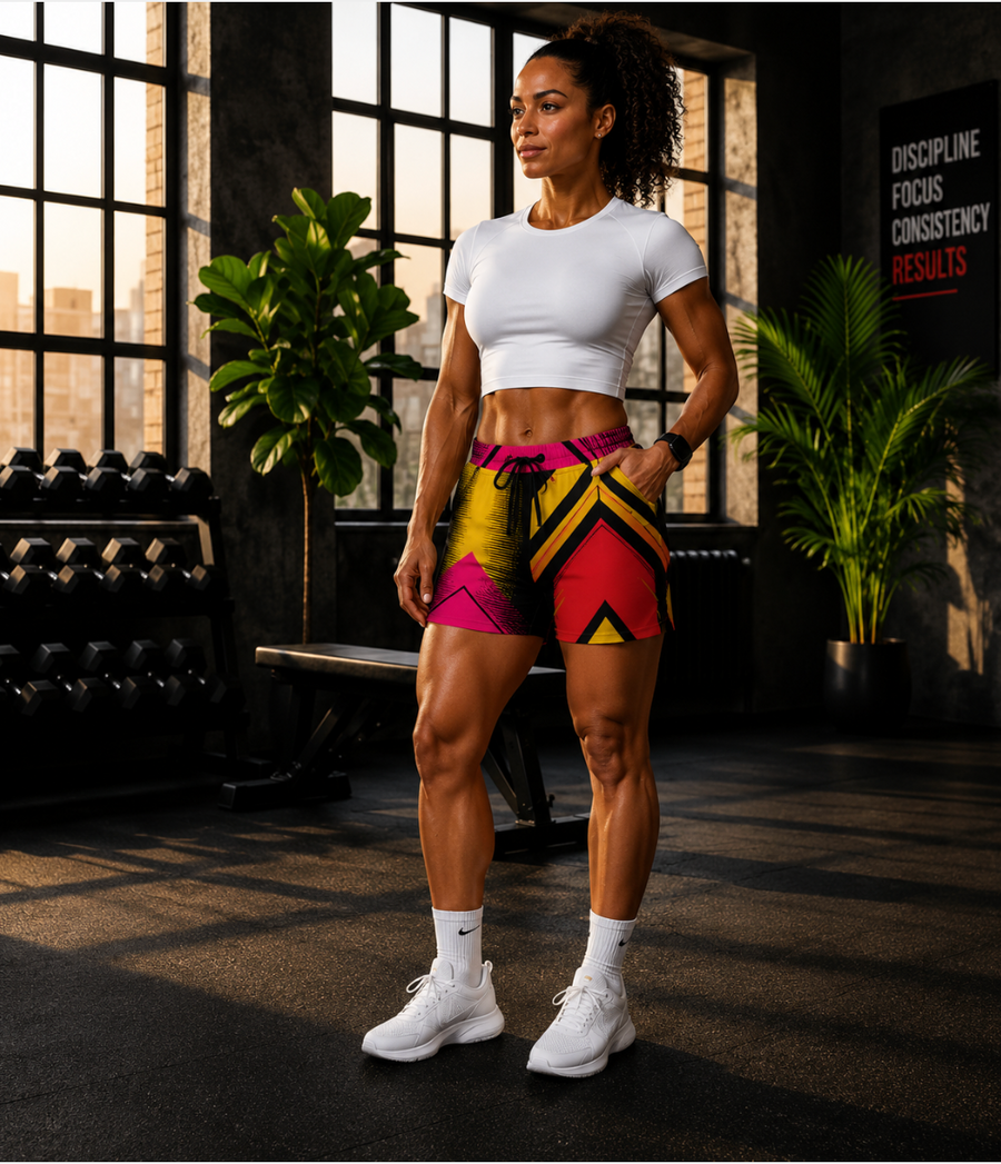 Women's Multipurpose Athletic Shorts with Pockets | Neon Chevron