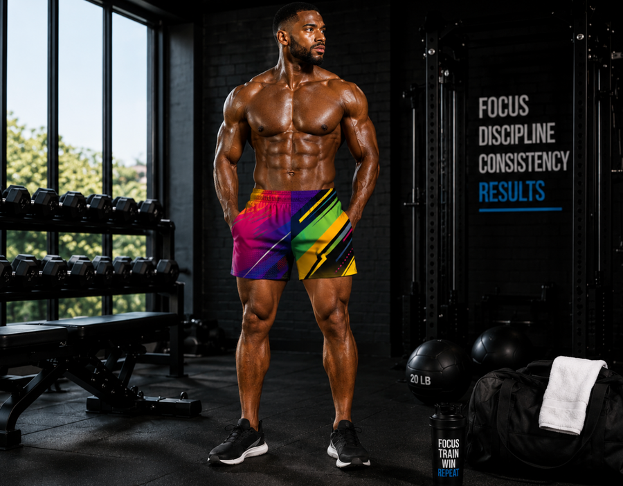 Men's Neon Abstract Vibrant Geometric Jogger Athletic Shorts with Pockets