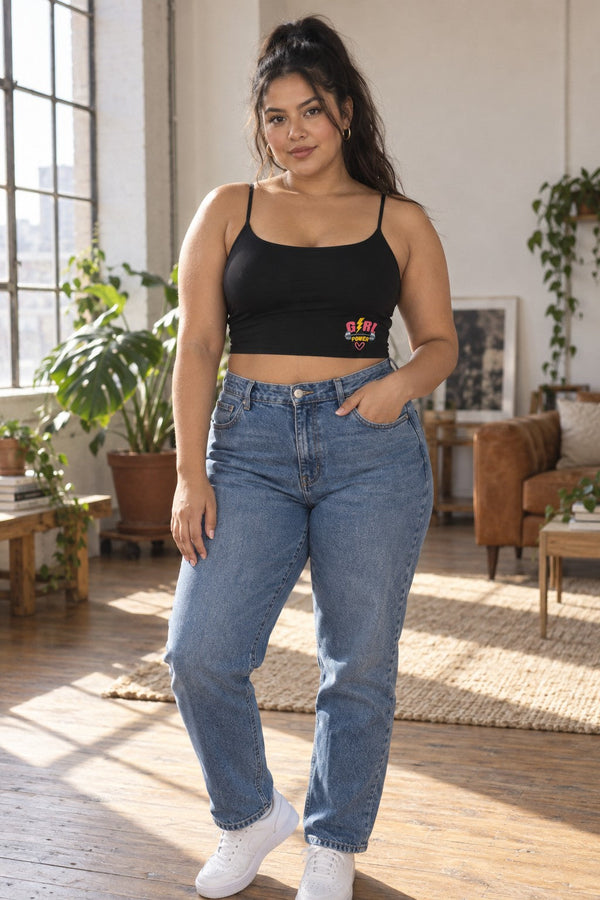 Girl Power Luxe Bra — Women's Cropped Supportive Bralette with Retro Graphic