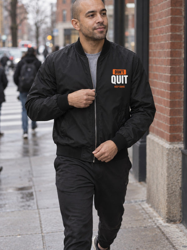 Men's Don't Quit Bomber Jacket – Black Motivational Gym Jacket