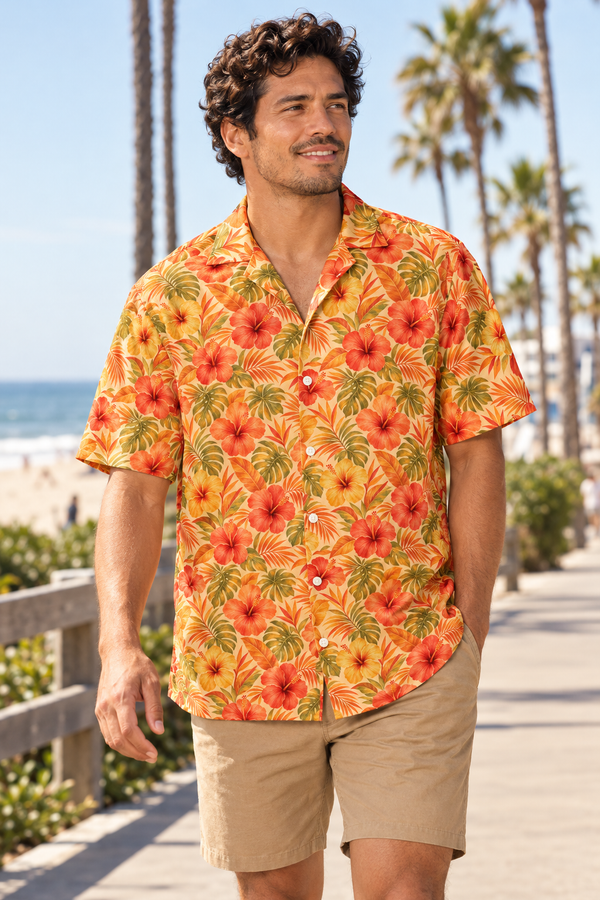 Inferno Hibiscus Button-Up Shirt