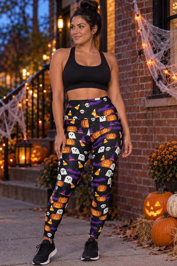 Halloween Midnight Pumpkin Spooky Mix High-Waisted Yoga Leggings
