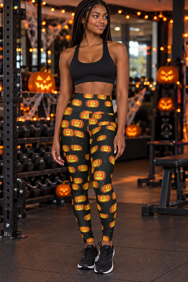 Halloween Toxic Slime Jack-O'-Lantern High-Waisted Yoga Leggings