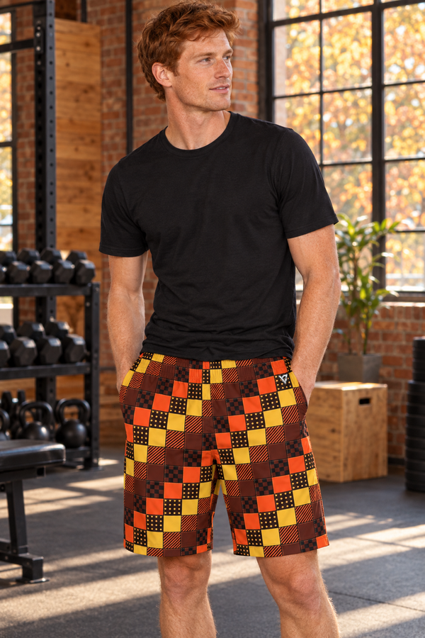 Men's Bonfire Patchwork Performance Jogger Athletic Shorts with Pockets