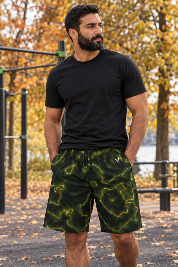 Men's Moss Flame Marble Performance Jogger Athletic Shorts with Pockets