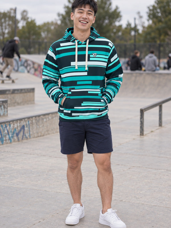 Teal Glitch Men's Pullover Hoodie