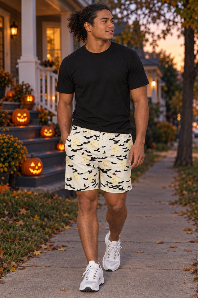 Men's Halloween Bone White Haunted Moon Athletic Multipurpose Shorts