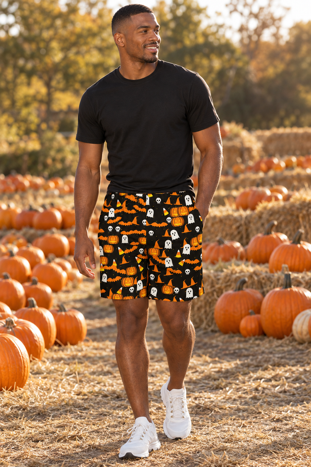 Men's Halloween Candy Corn Spooky Mix Athletic Multipurpose Shorts