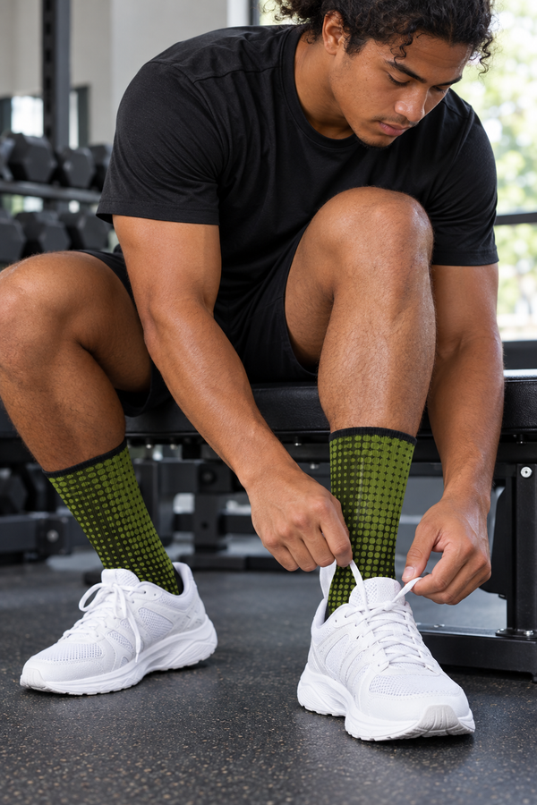 Olive Halftone Athletic Crew Socks