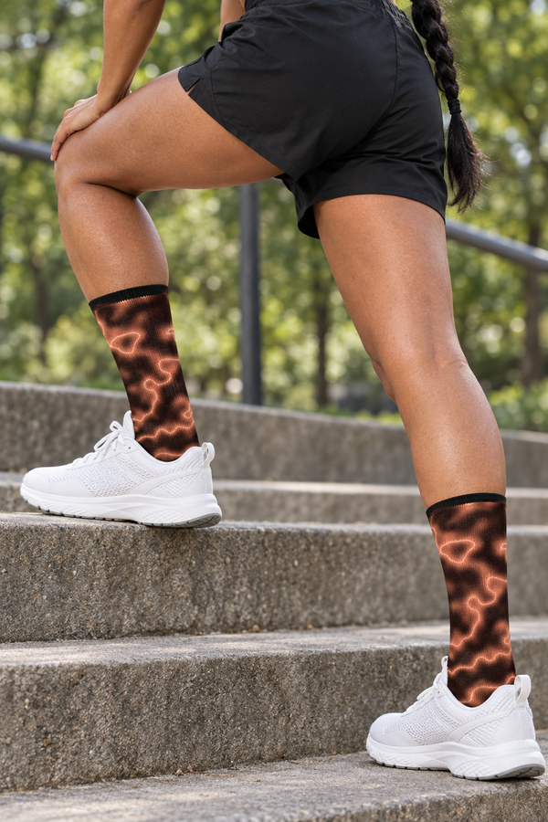 Peach Marble Athletic Crew Socks