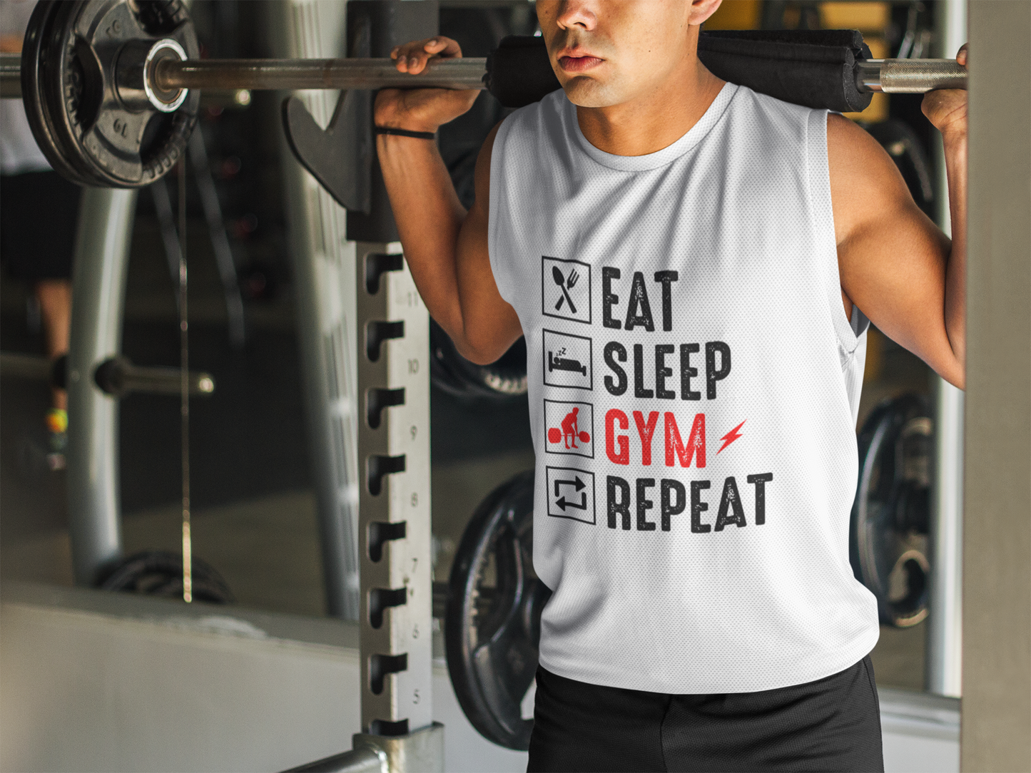 Eat Sleep Gym Repeat Men's Muscle Tank | Gym Workout Sleeveless Tank Top | Fitness Training Cotton Tank