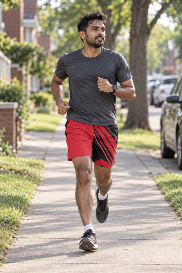 Men's Crimson Red & Black Running Jogger Shorts with Pockets — Athletic Performance