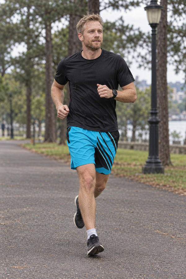 Men's Electric Cyan & Black Running Jogger Shorts with Pockets — Athletic Performance
