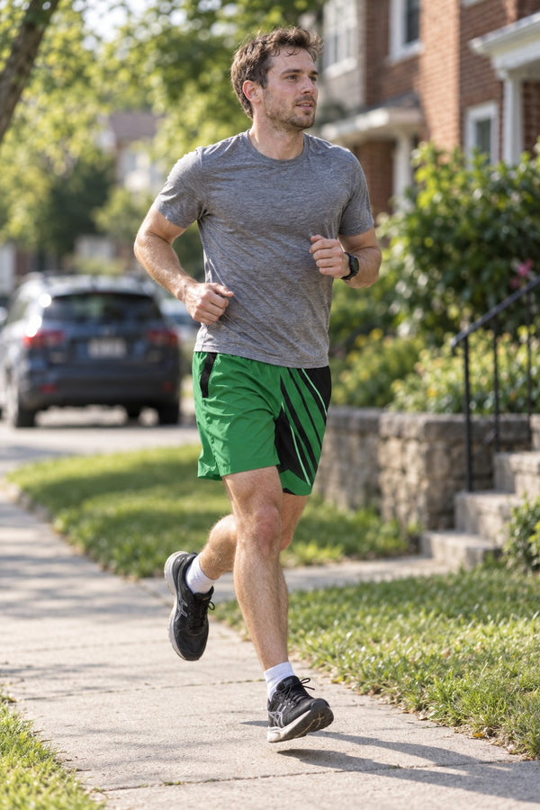 Men's Forest Green & Black Running Jogger Shorts with Pockets — Athletic Performance