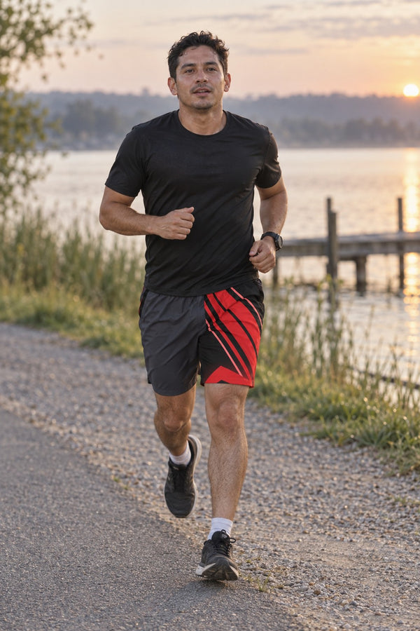 Men's Gunmetal & Red Running Jogger Shorts with Pockets — Athletic Performance