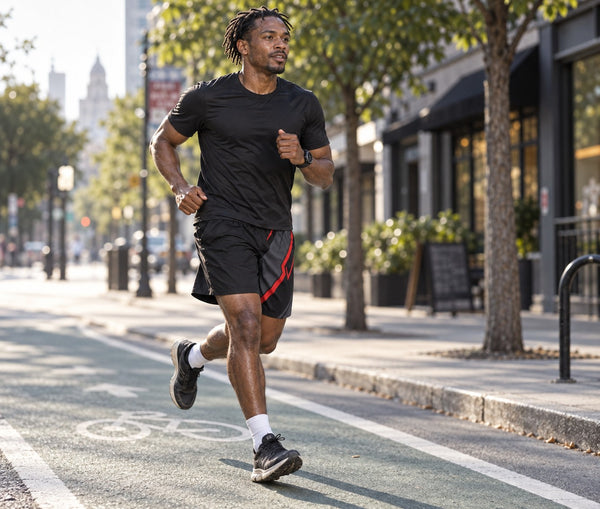 Men's Black & Red Performance Jogger Athletic Shorts with Pockets