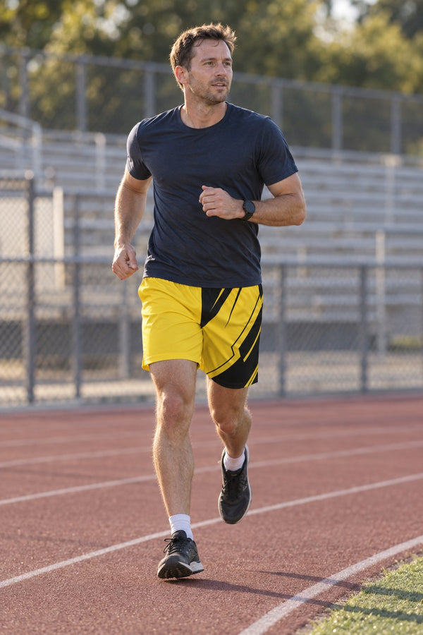 Men's Yellow & Black Geometric Jogger Athletic Shorts with Pockets