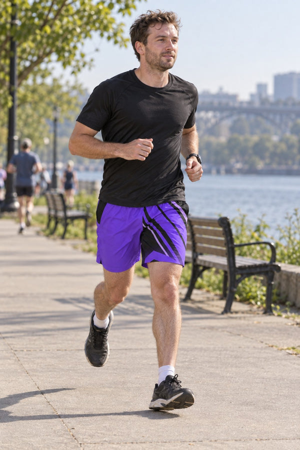Men's Electric Purple & Black Running Jogger Shorts with Pockets — Athletic Performance