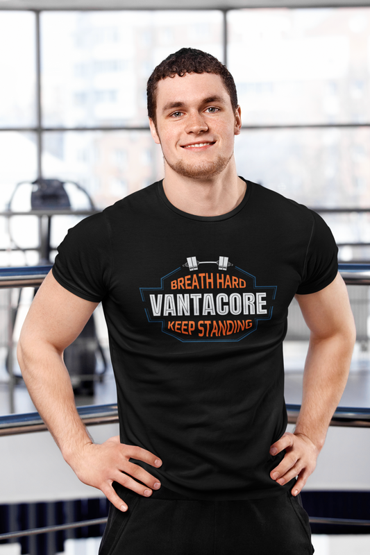 Vantacore "Breathe Hard Keep Standing" Unisex Gym T-Shirt | Motivational Fitness Workout Tee