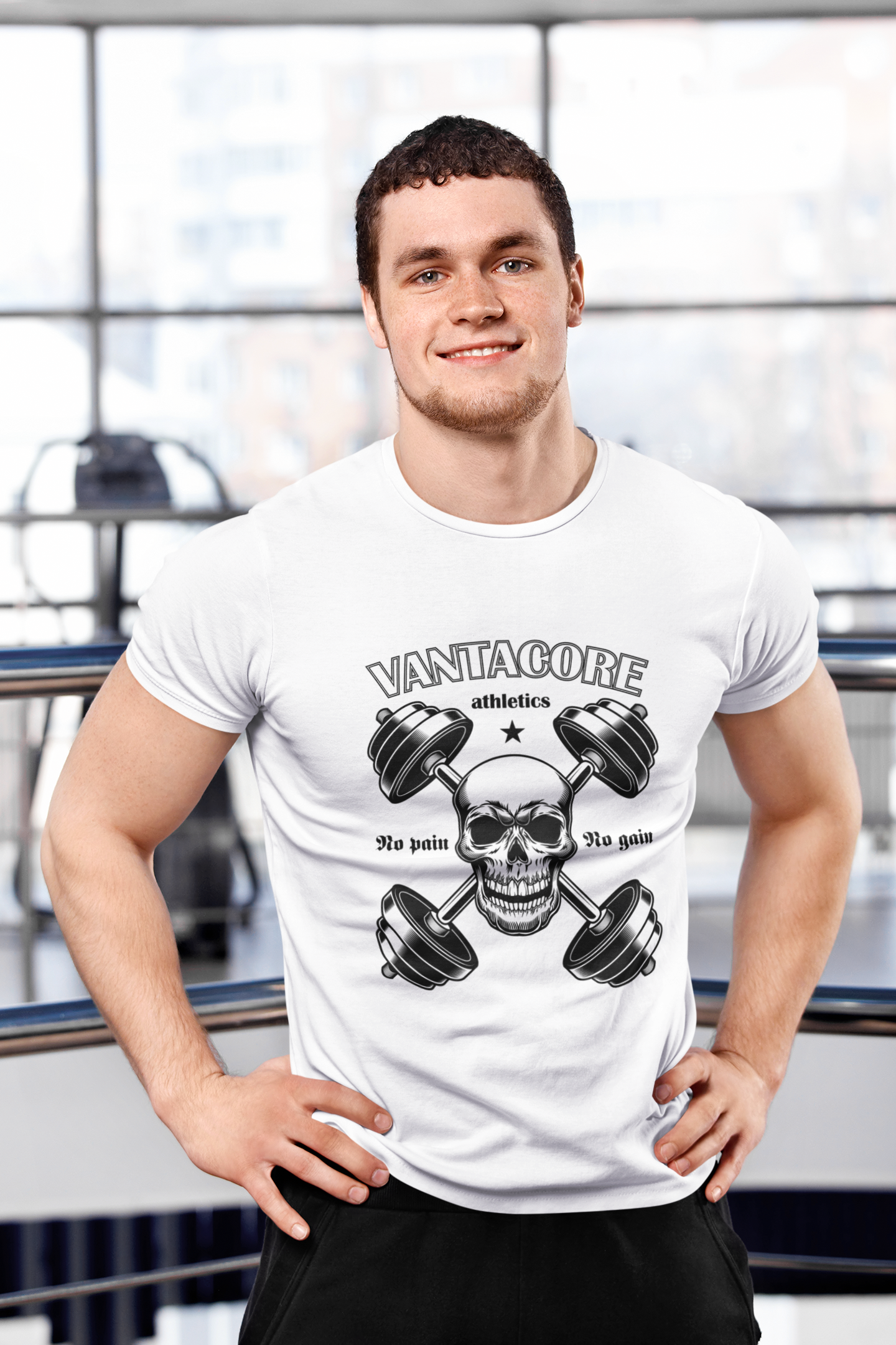 Vantacore No Pain No Gain Unisex Graphic T-Shirt | Skull Gym Fitness Workout Tee