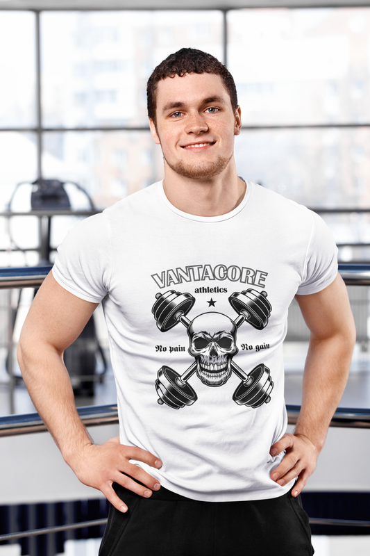 Vantacore No Pain No Gain Unisex Graphic T-Shirt | Skull Gym Fitness Workout Tee