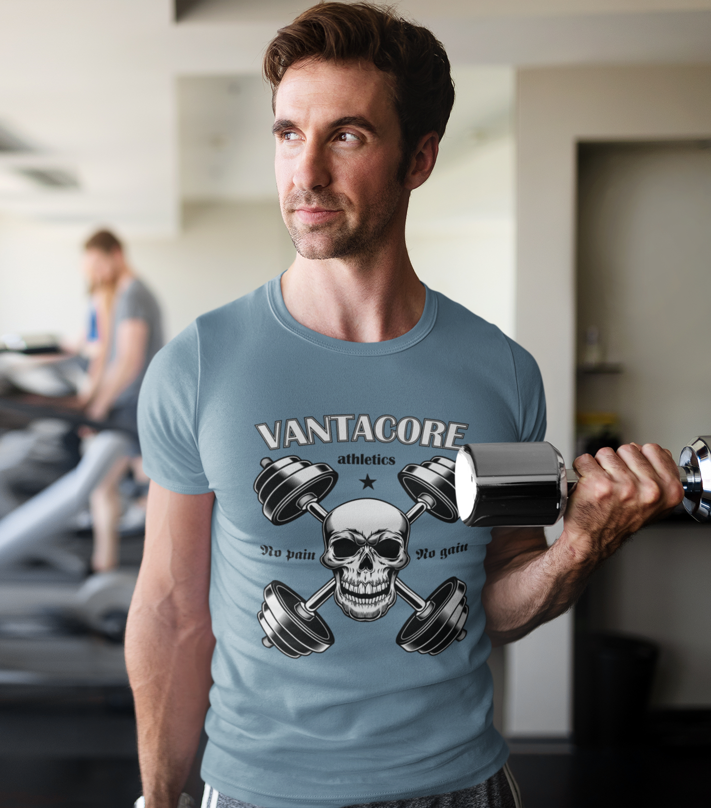 Vantacore No Pain No Gain Unisex Graphic T-Shirt | Skull Gym Fitness Workout Tee