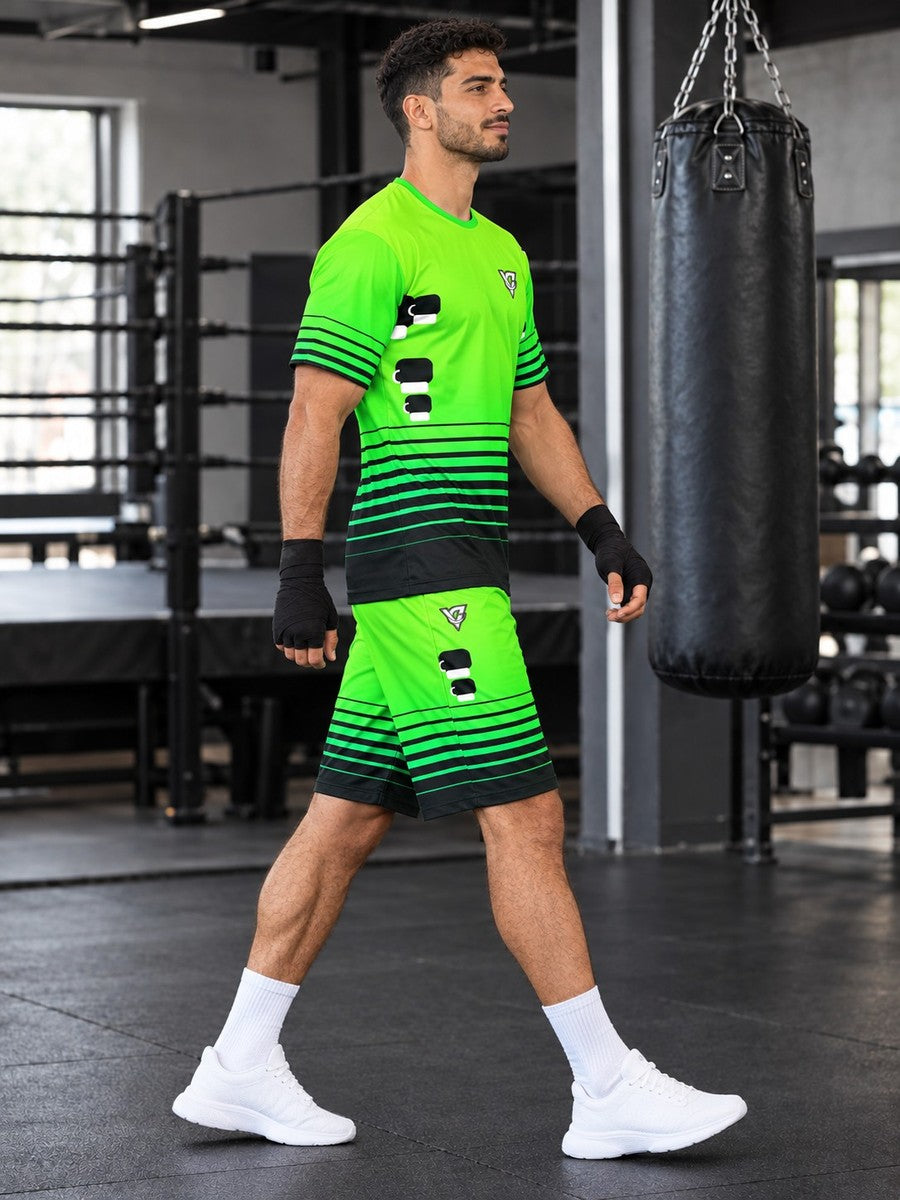 Combat Sports Lime Riot Horizon Fade Men's Athletic Shorts with Pockets - side view