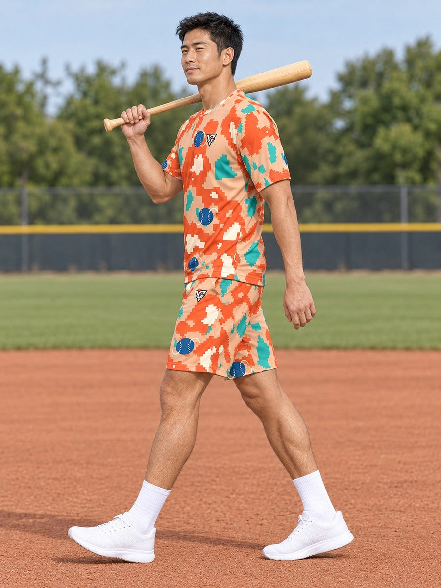Baseball & Softball Papaya Splash Pixel Camo Men's Athletic Shorts with Pockets - side view