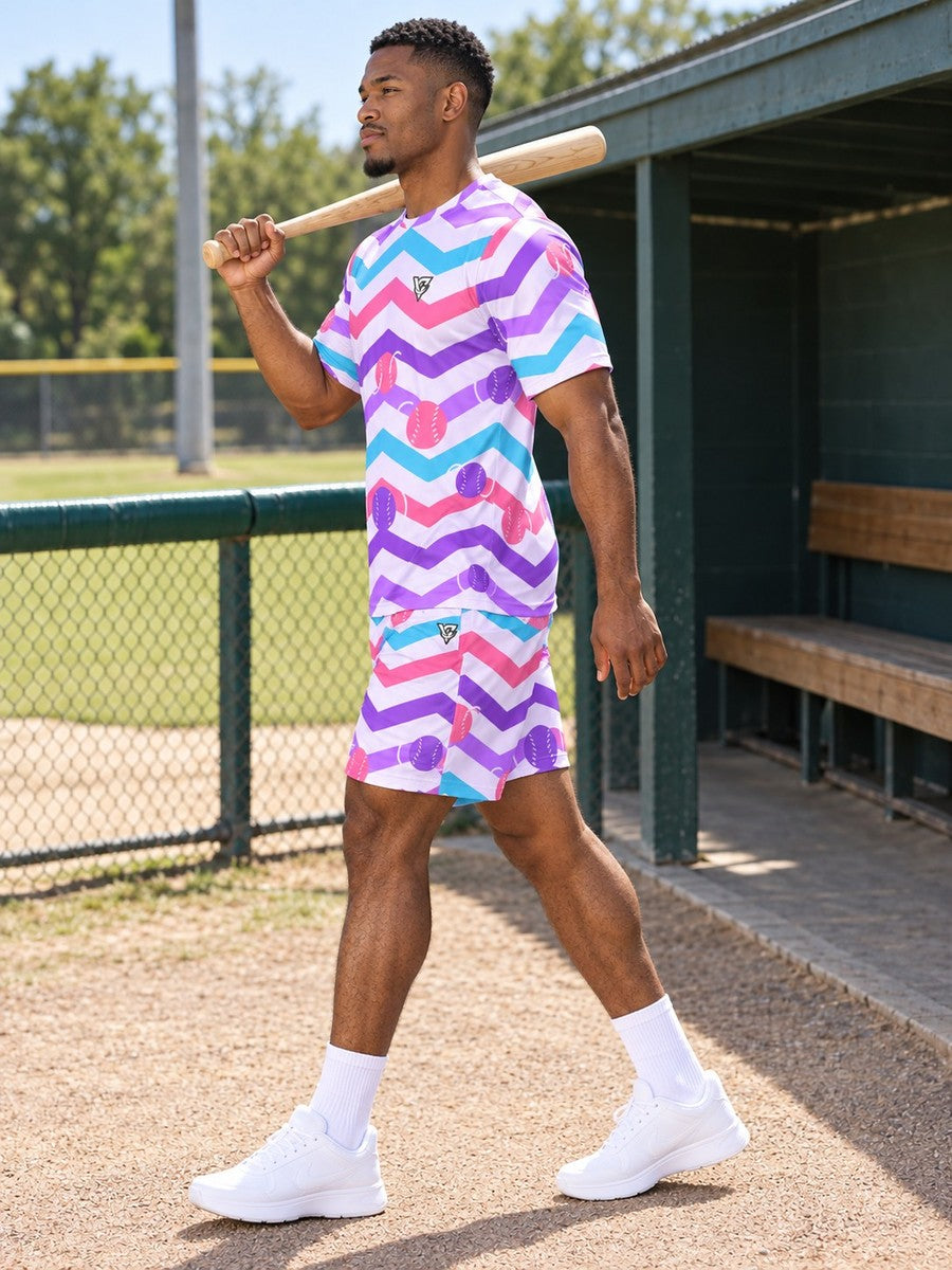 Baseball & Softball Lilac Wave Chevron Rush Men's Athletic Shorts with Pockets - side view