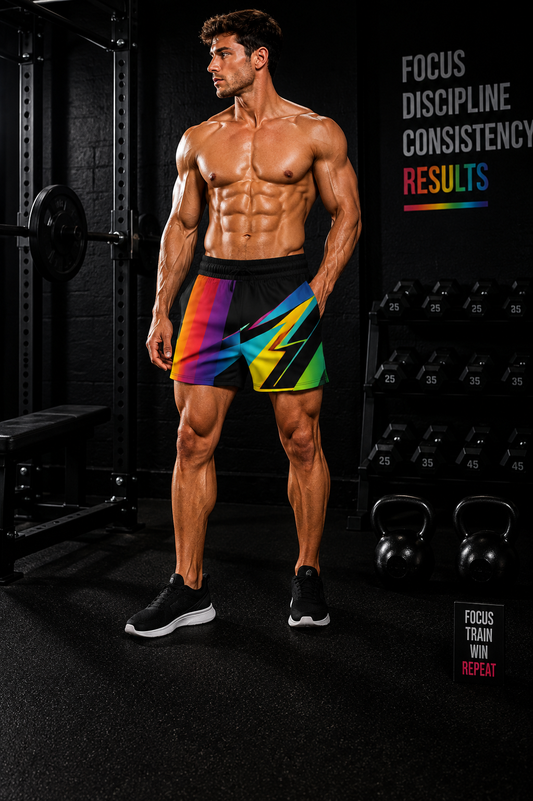 Men's Abstract Neon Gradient Jogger Athletic Shorts – No Pockets