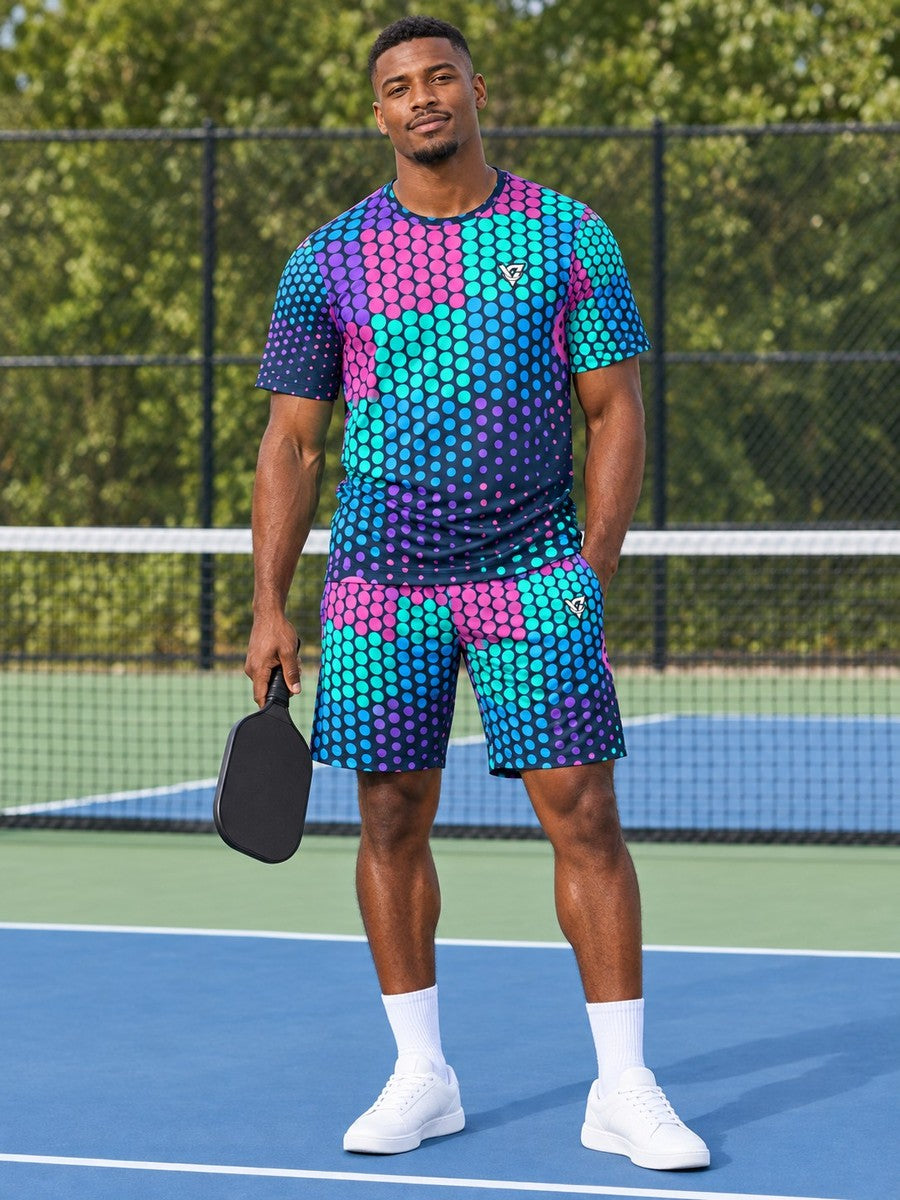 Pickleball Neon Lagoon Halftone Pulse Men's Sports Jersey - front view