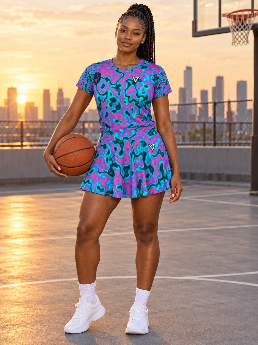 Basketball Neon Lagoon Marble Flow Women's Sports Jersey - front view