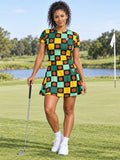 Golf Jungle Juice Checker Drive Women's Athletic Skater Skirt - front view