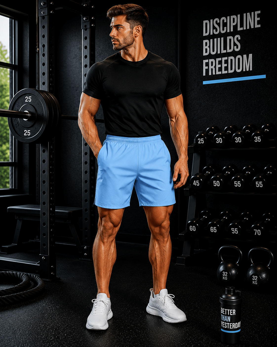 Men's Sky Blue Essential Athletic Multipurpose Shorts