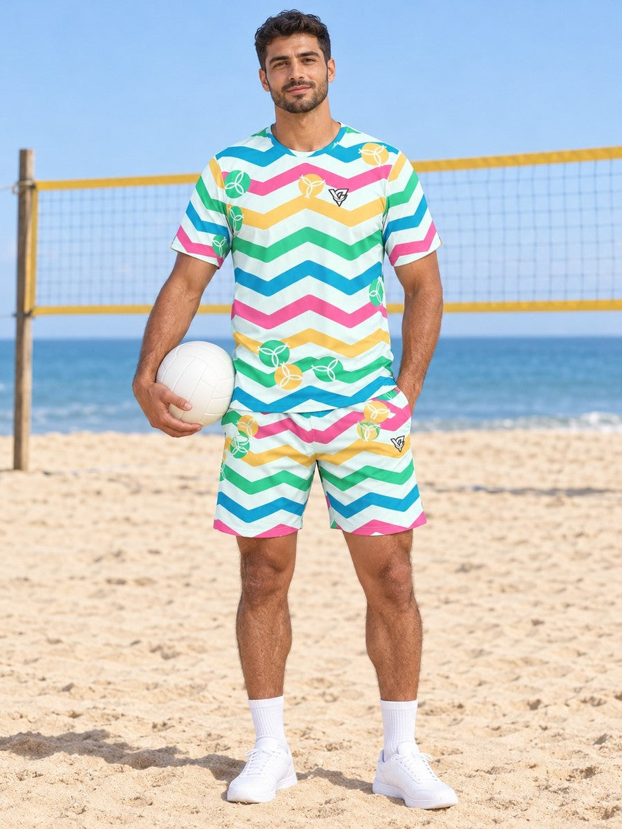 Volleyball Mint Sorbet Chevron Rush Men's Sports Jersey - front view