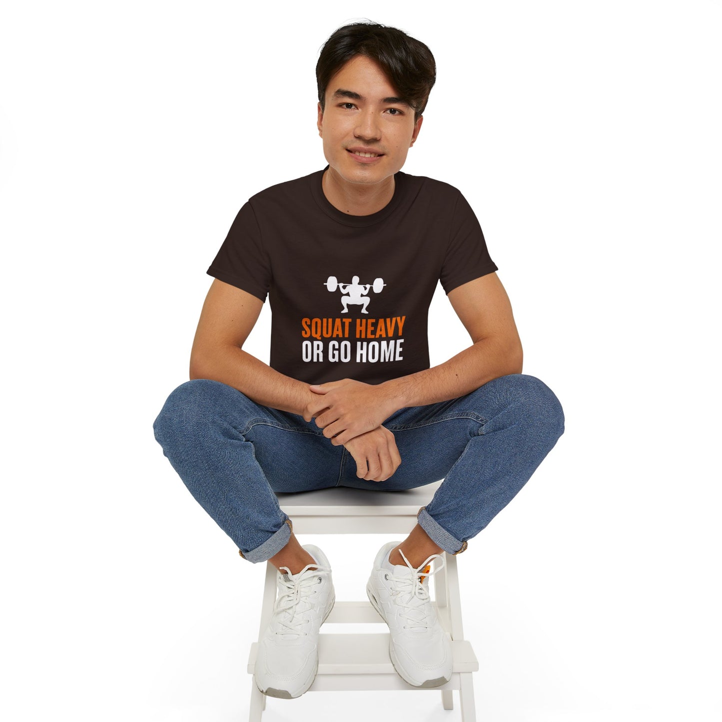 Squat Heavy Tee — Bold Orange Gym Shirt for Weightlifters & CrossFit