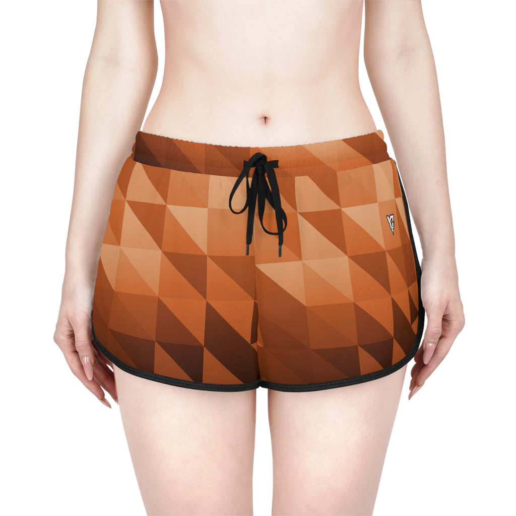 Women's Cinnamon Low-Poly Relaxed Shorts — All-Over Print Running & Workout Shorts